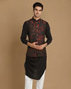 Manyavar Men Dark Blue Cherry Blossom Kurta Jacket image number 1