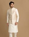 alt message - Manyavar Men Ivory Festive Kurta Jacket With Printed Motifs image number 1