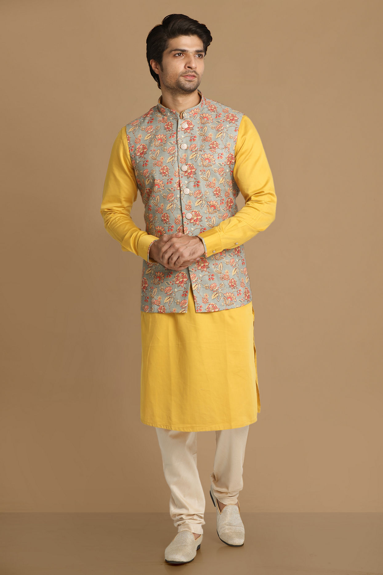 Buy Fine Light Orange Kurta Jacket Online in India @Manyavar - Kurta ...