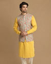 alt message - Manyavar Men Fine Light Orange Kurta Jacket image number 1