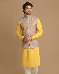 Manyavar Men Fine Light Orange Kurta Jacket