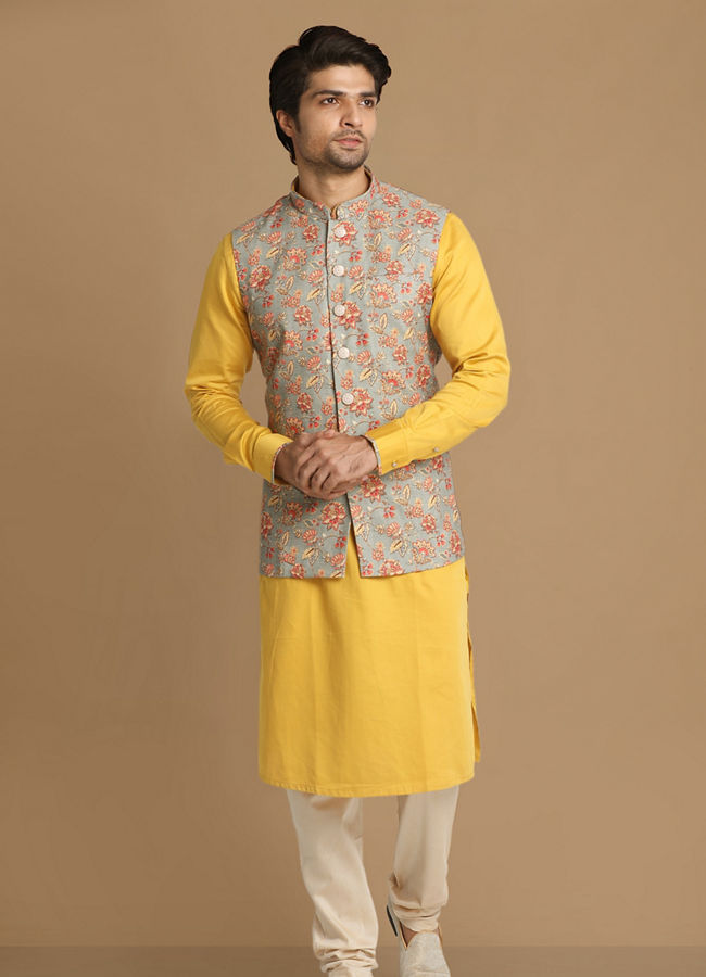 Manyavar Men Fine Light Orange Kurta Jacket
