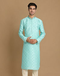 Manyavar Men Sea Green Jaquard Kurta Set