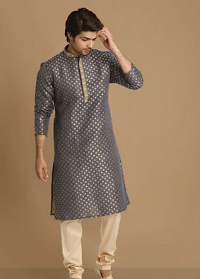 Manyavar Men Indigo Blue Booti Work Kurta Set