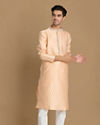 Manyavar Men Light Peach Self Motif Kurta Set image number 1