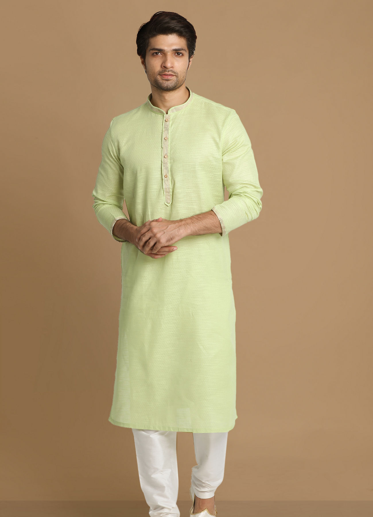 Manyavar Men Light Green Self Design Kurta Set