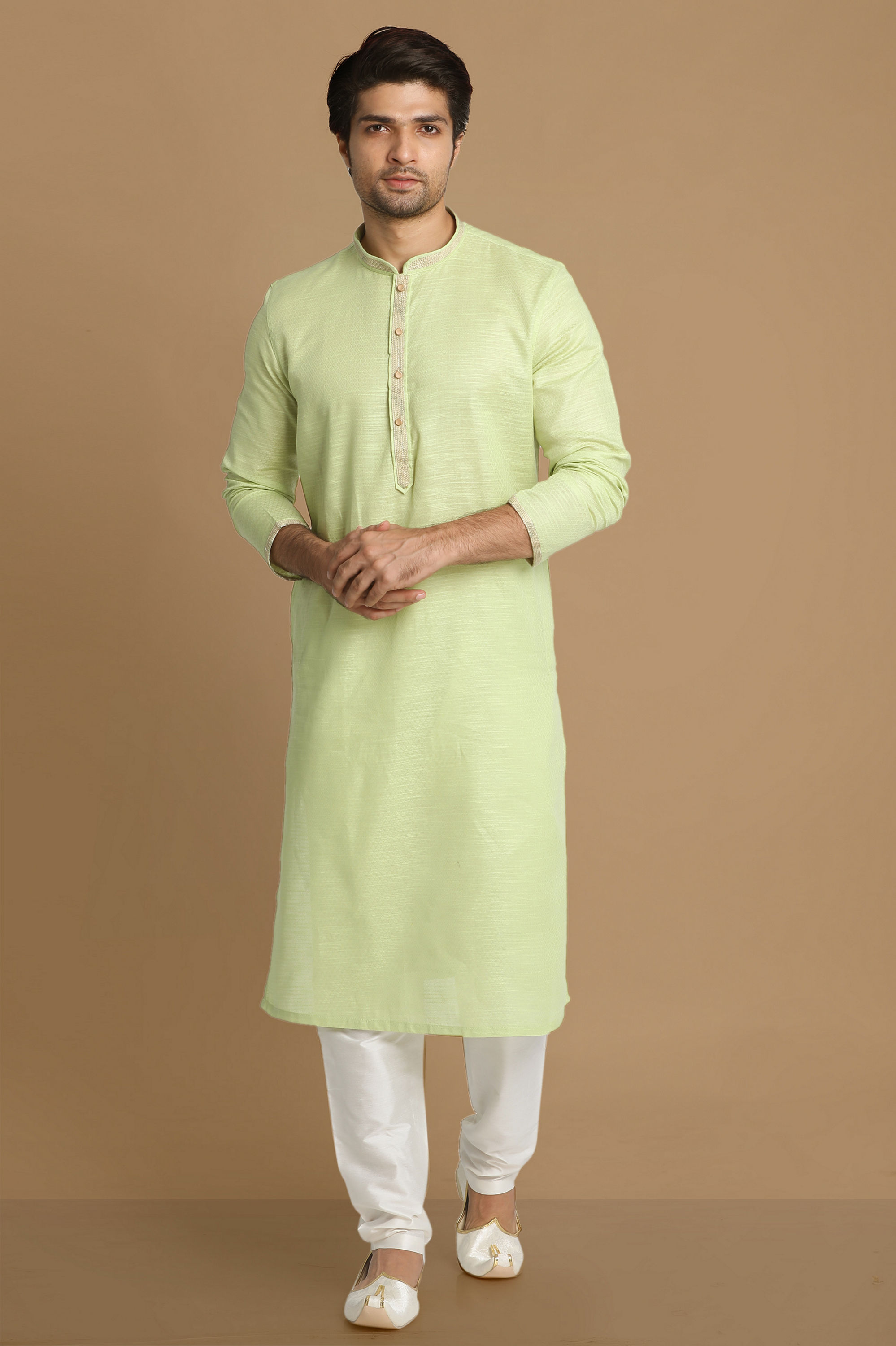 Manyavar Men Light Green Self Design Kurta Set