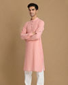 alt message - Manyavar Men Salmon Pink Self Chequered Kurta image number 1