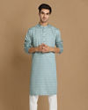 alt message - Manyavar Men Sky Blue Printed Kurta image number 1