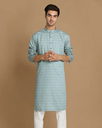 Manyavar Men Sky Blue Printed Kurta