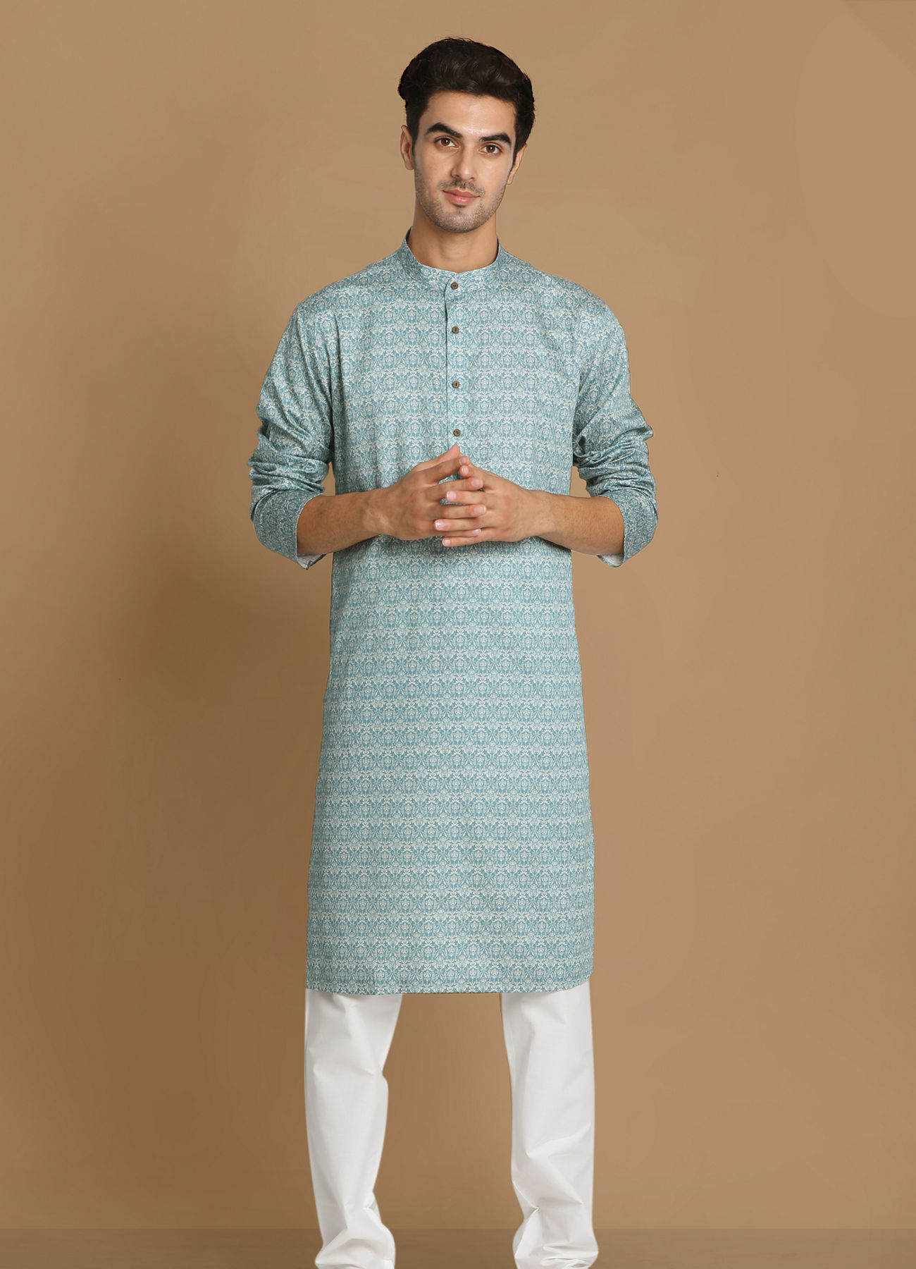 Manyavar Men Sky Blue Printed Kurta