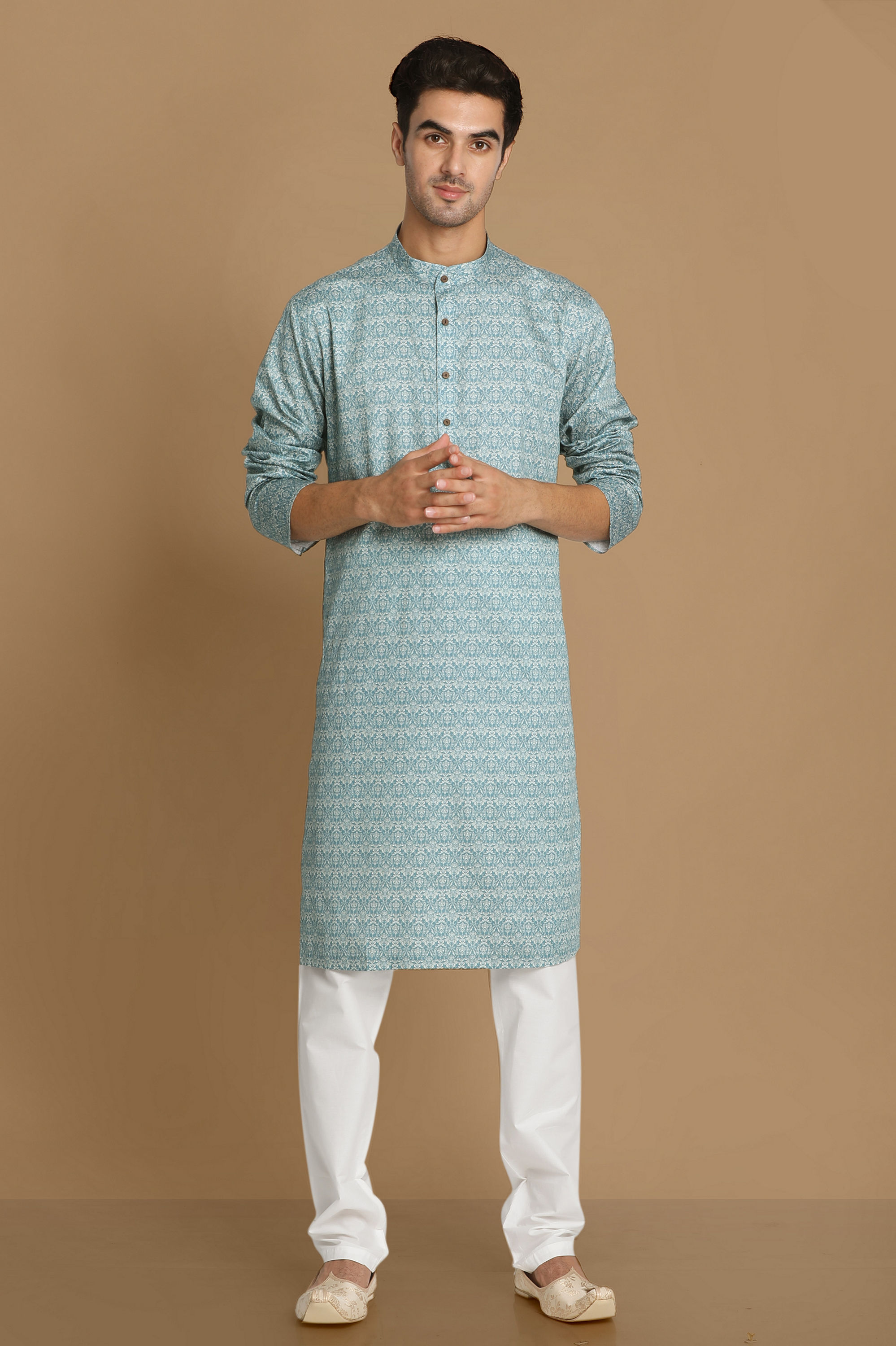 Manyavar Men Sky Blue Printed Kurta