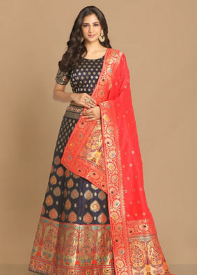 Mohey Women Brilliant Blue Weaved Benarasi Lehenga image number 0