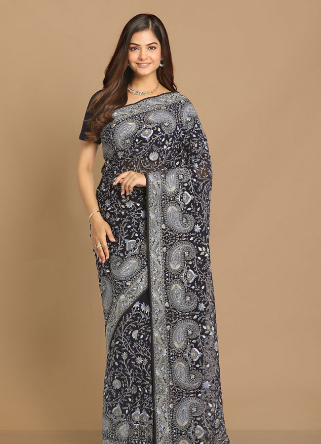 Mohey Women Luxurious Dark Blue Saree