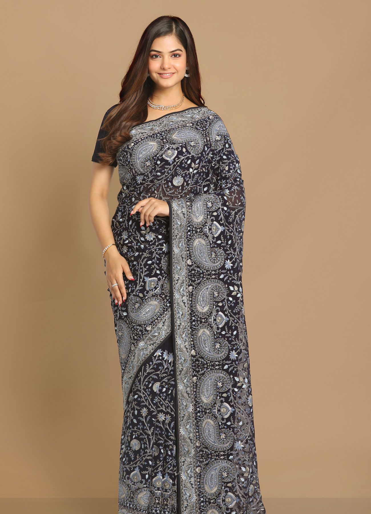 Mohey Women Luxurious Dark Blue Saree