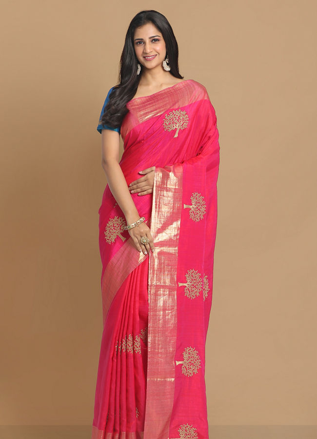 alt message - Mohey Women Traditional Rani Weaved Saree image number 0