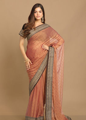 alt message - Mohey Women Delicate Peach Colour Saree image number 0