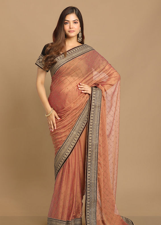 Mohey Women Delicate Peach Colour Saree