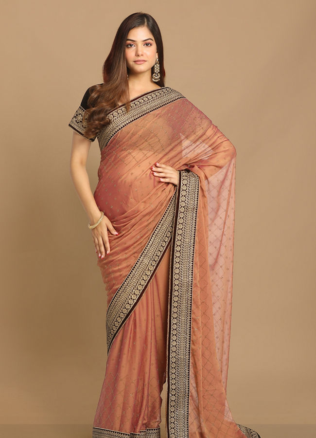 Mohey Women Delicate Peach Colour Saree image number 0