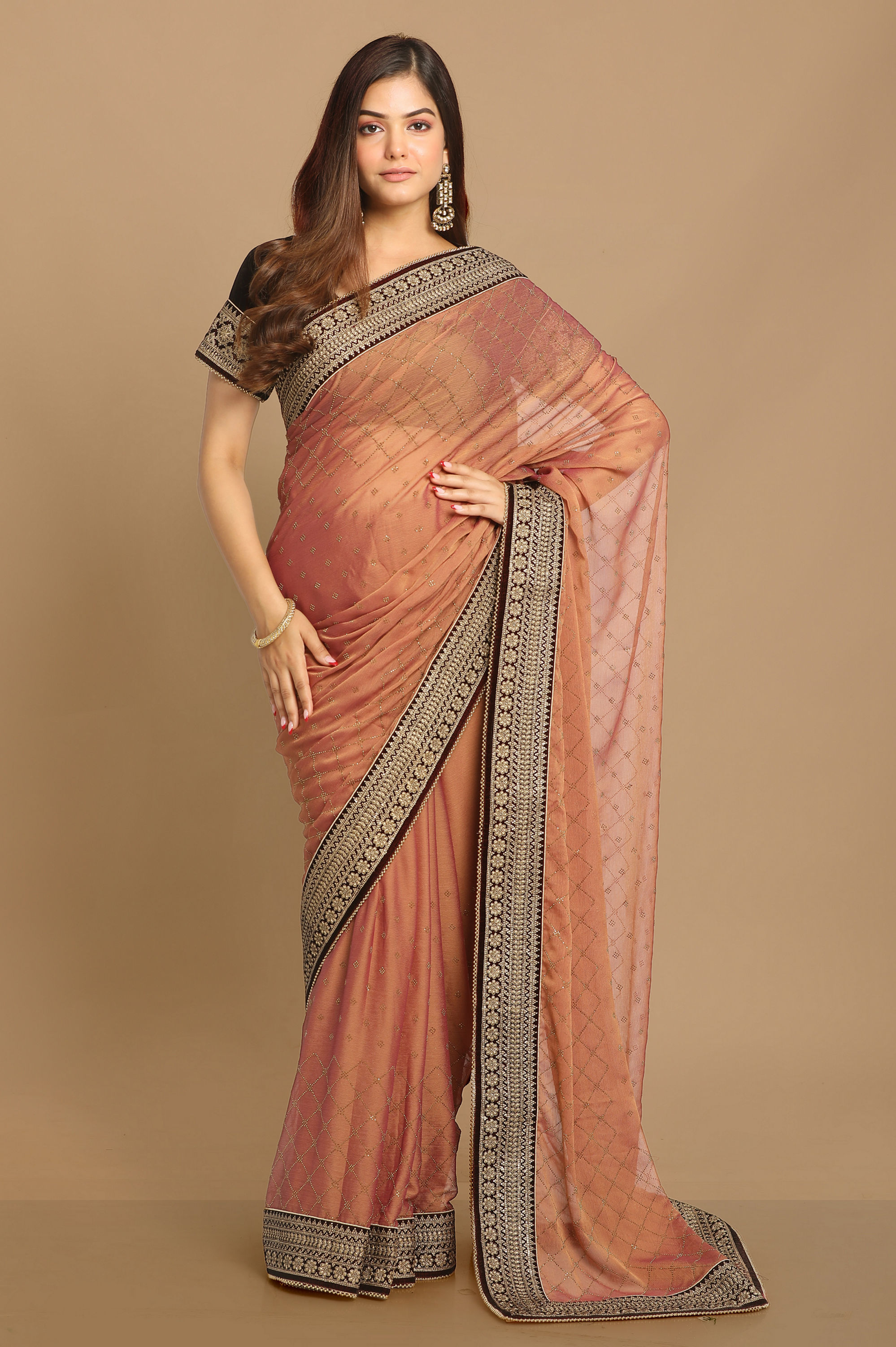 Mohey Women Delicate Peach Colour Saree