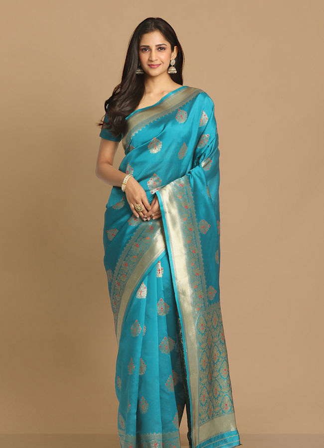 alt message - Mohey Women Dreamy Blue Saree image number 0