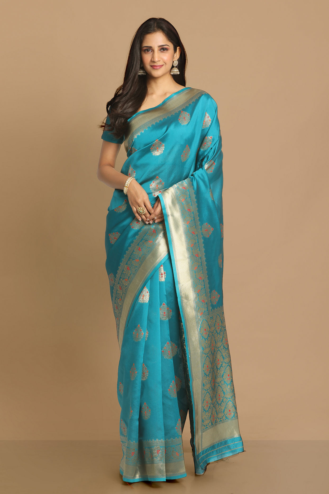 alt message - Mohey Women Dreamy Blue Saree image number 0