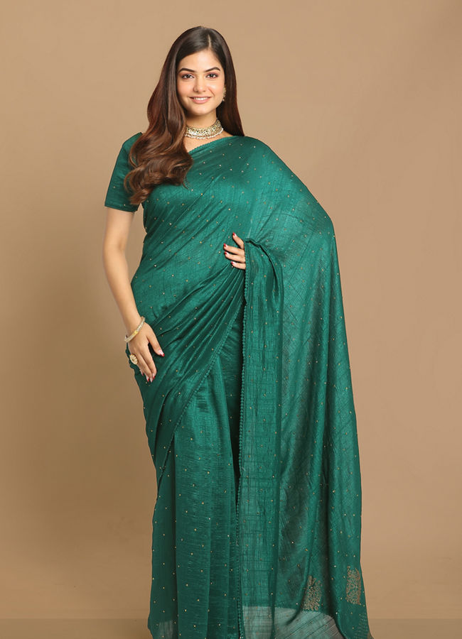 alt message - Mohey Women Decadent Dark Green Saree image number 0