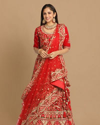 Mohey Women Red Floral Embroidered Bridal Lehenga