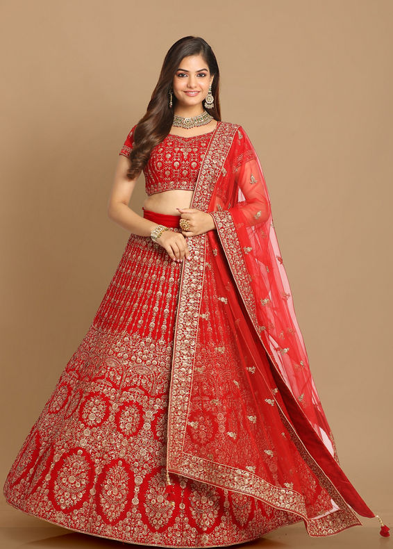 Mohey Women Royal Red Bridal Lehenga