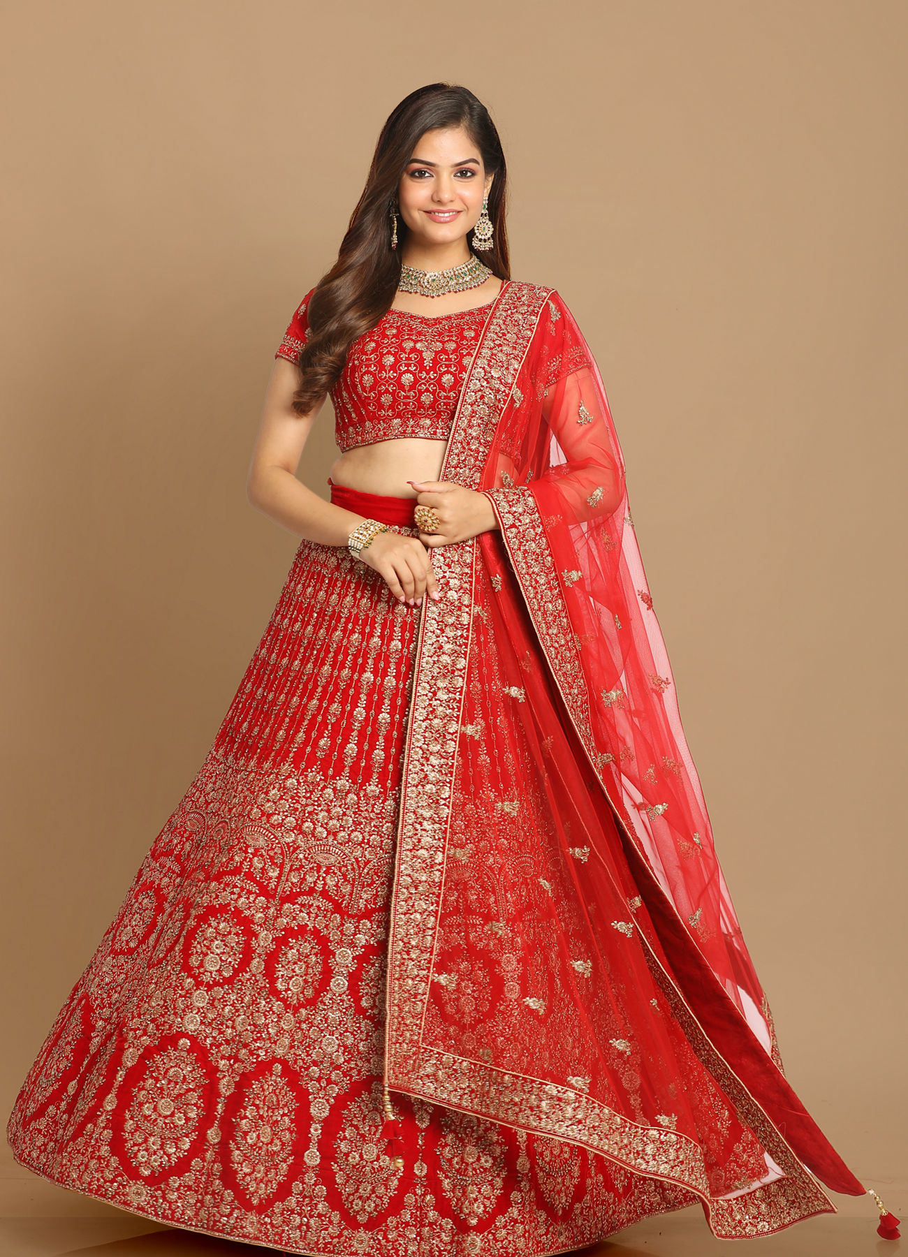 Mohey Women Royal Red Bridal Lehenga