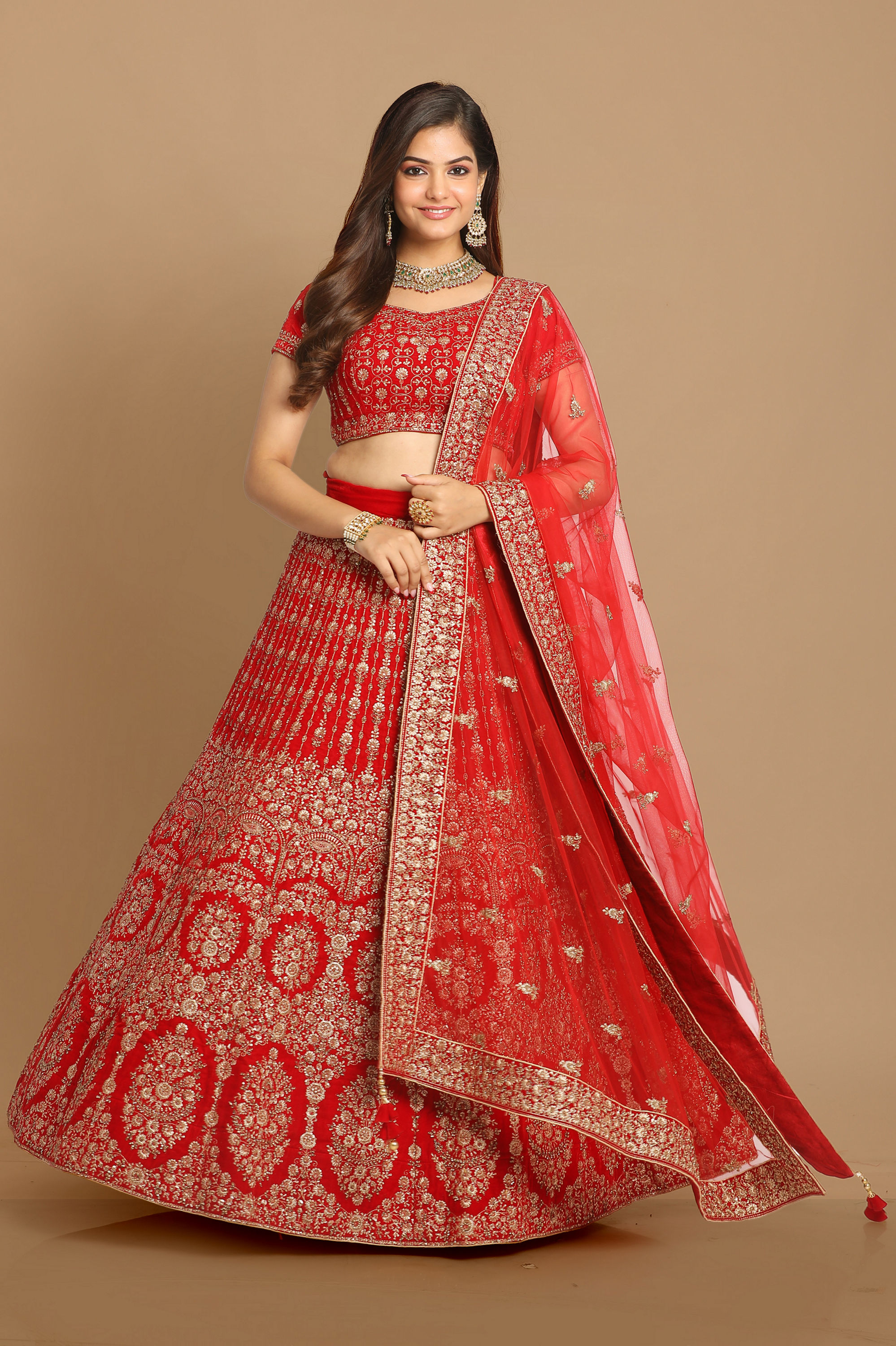 Mohey Women Royal Red Bridal Lehenga