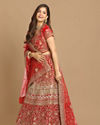 alt message - Mohey Women Magnificent Red Bridal Lehenga image number 0