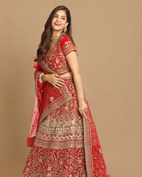 Mohey Women Magnificent Red Bridal Lehenga