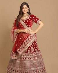 Mohey Women Resplendent Maroon Bridal Lehenga