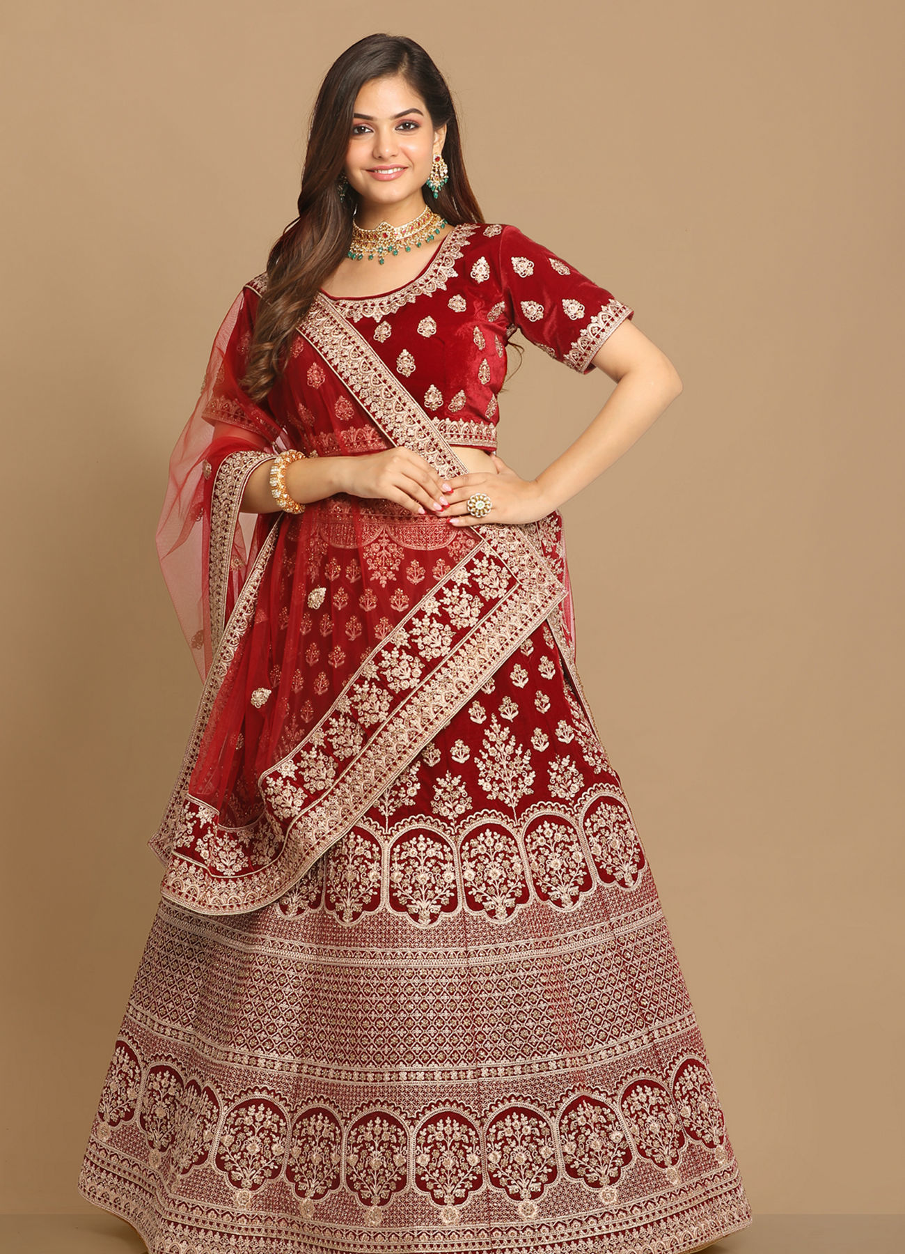 Mohey Women Resplendent Maroon Bridal Lehenga