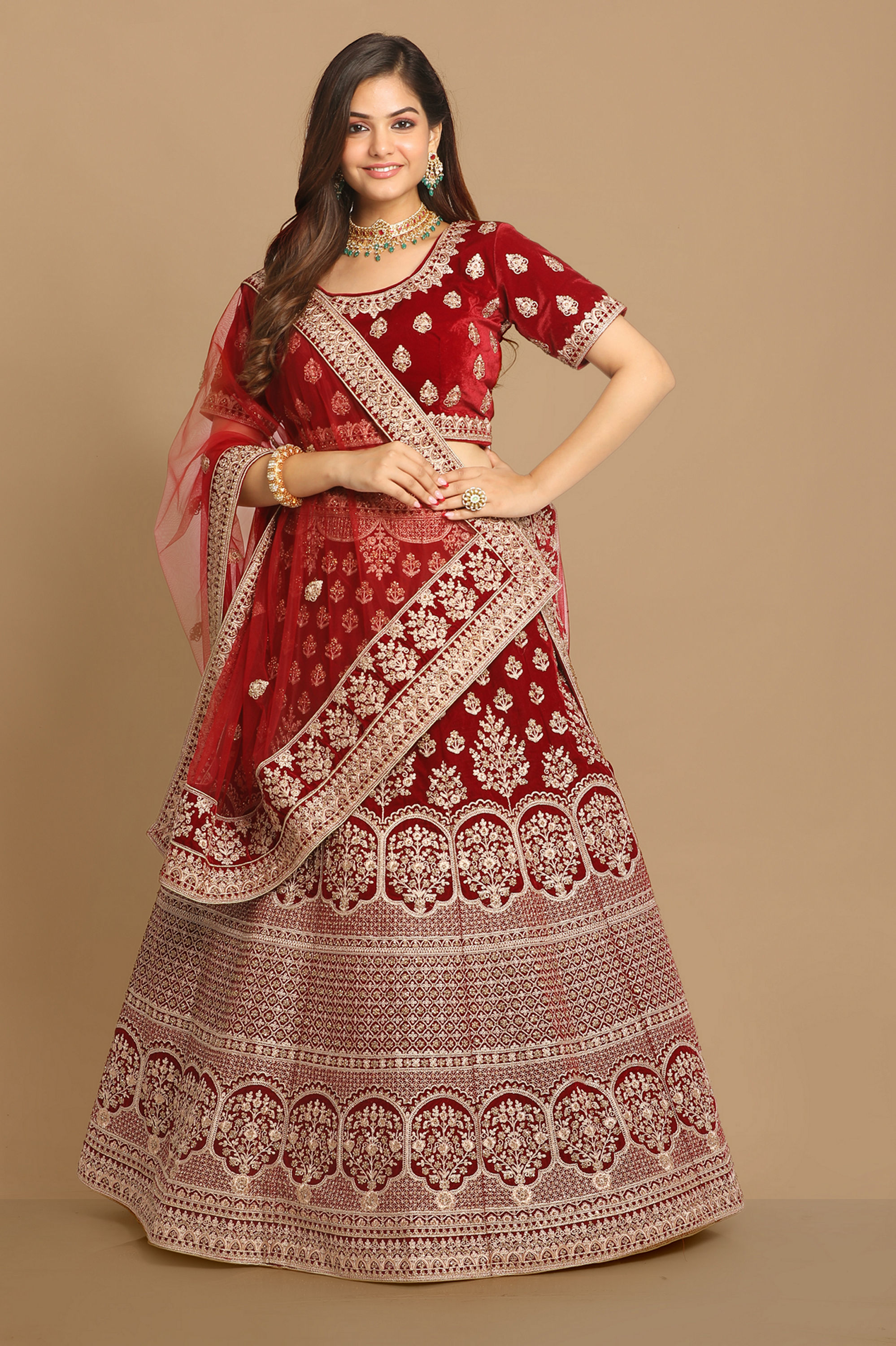 Mohey Women Resplendent Maroon Bridal Lehenga