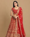Mohey Women Red Zari Embroidered Bridal Lehenga