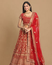 Mohey Women Red Zari Embroidered Bridal Lehenga
