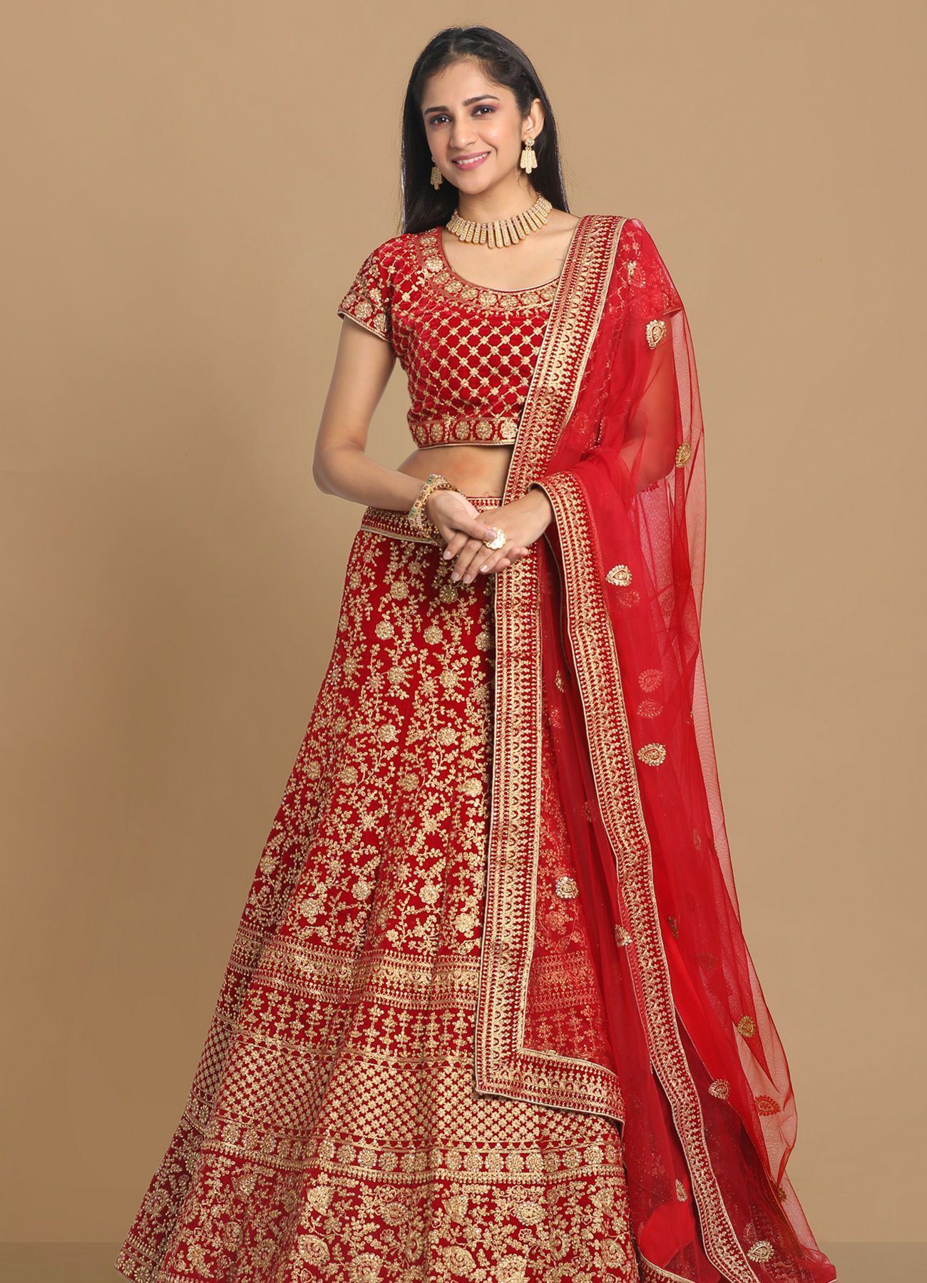 Mohey Women Red Zari Embroidered Bridal Lehenga