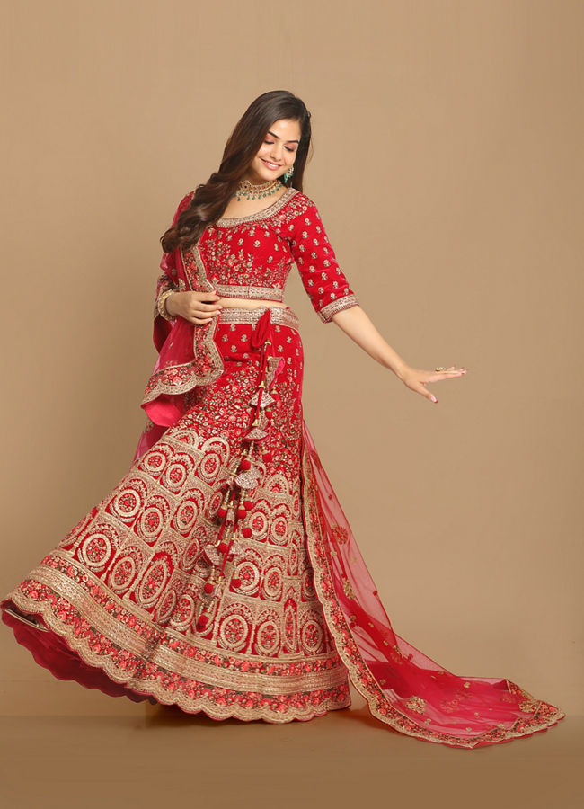 Mohey Women Glamorous Rani Pink Bridal Lehenga