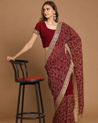 Mohey Women Gorgeous Wine Saree