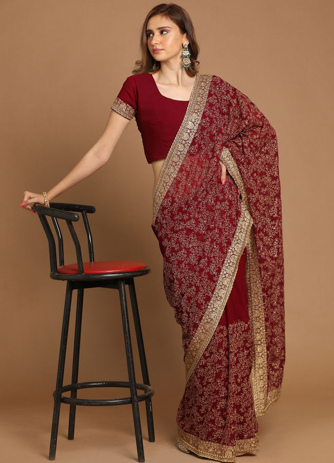 Mohey Women Gorgeous Wine Saree