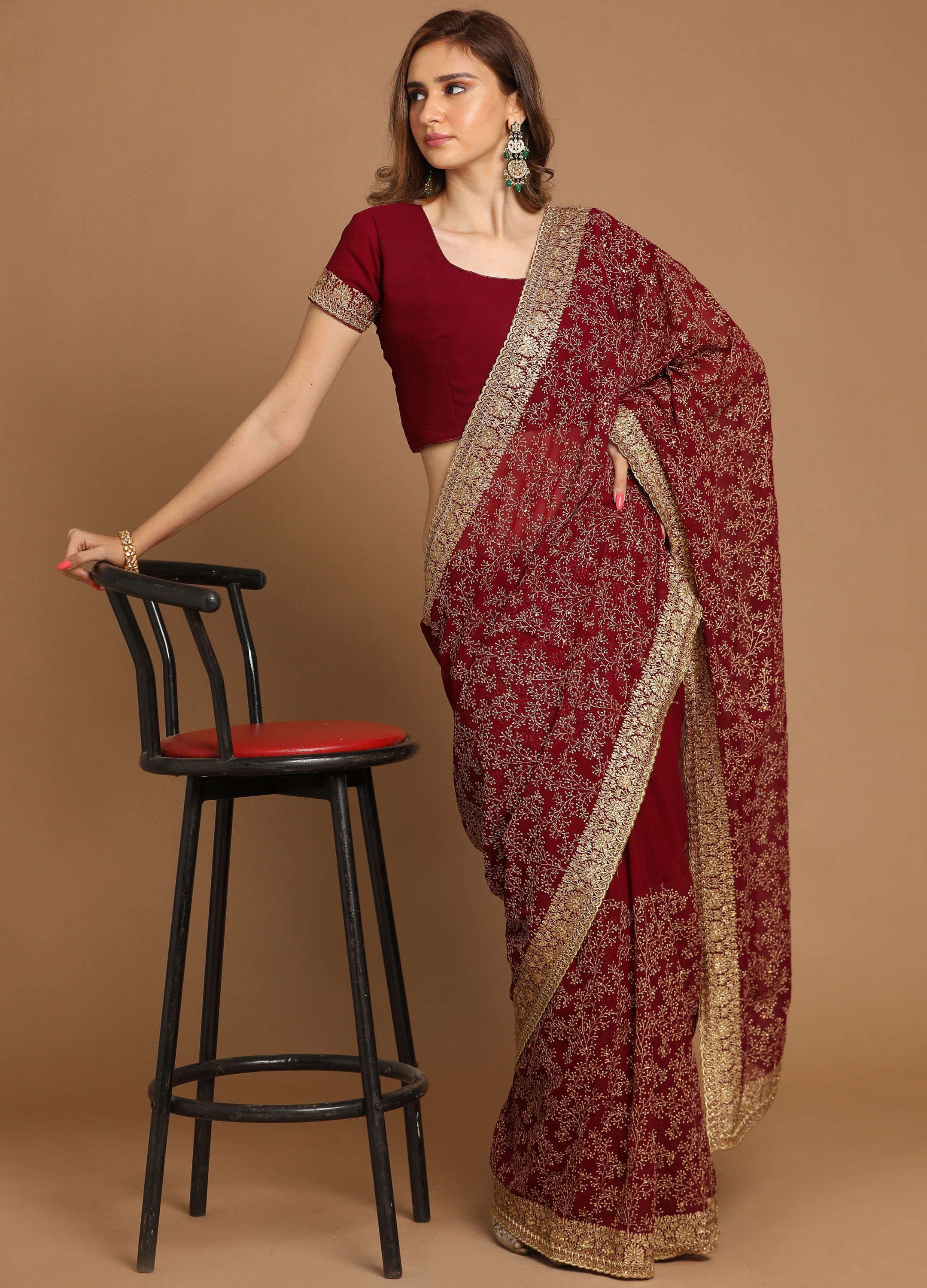 Mohey Women Gorgeous Wine Saree