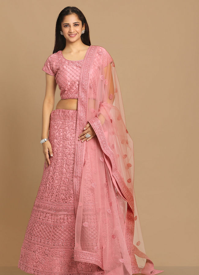 alt message - Mohey Women Beautiful Embroidered Pink Lehenga image number 2