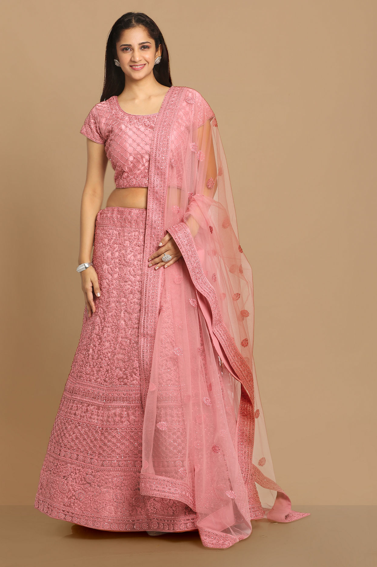 alt message - Mohey Women Beautiful Embroidered Pink Lehenga image number 2