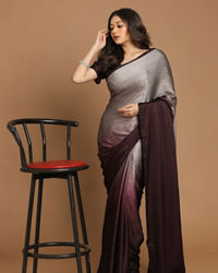 Mohey Women Partywear Wine And Grey Saree