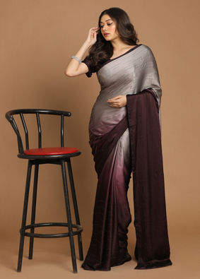 Partywear Wine And Grey Saree image number 1