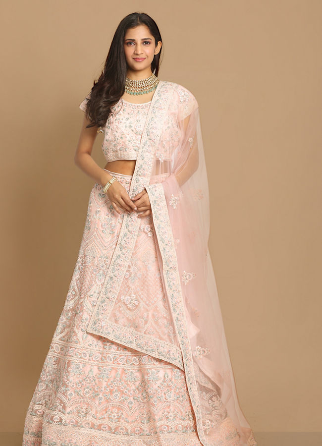 Mohey Women Detailed Pink Bridal Lehenga image number 0