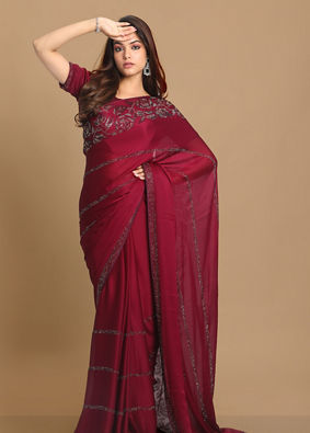 Mohey Women Delicate Wine Saree image number 0