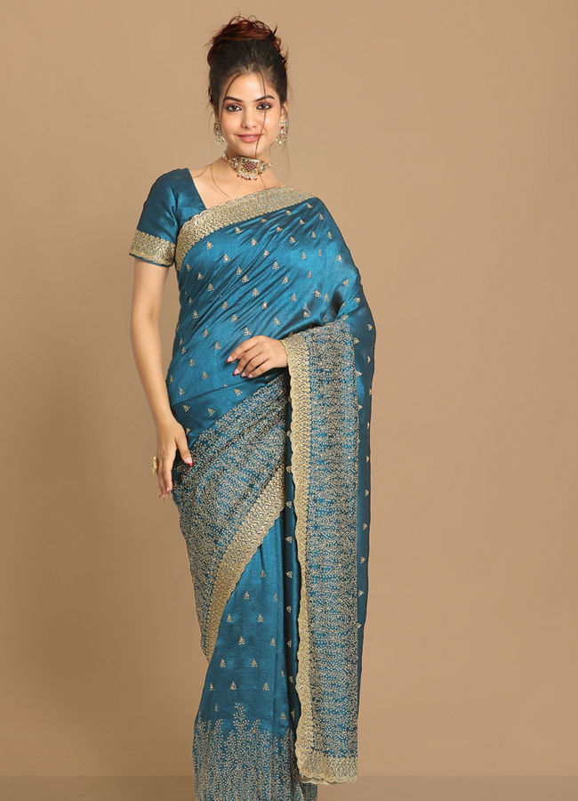 alt message - Mohey Women Stunning Blue Saree image number 0